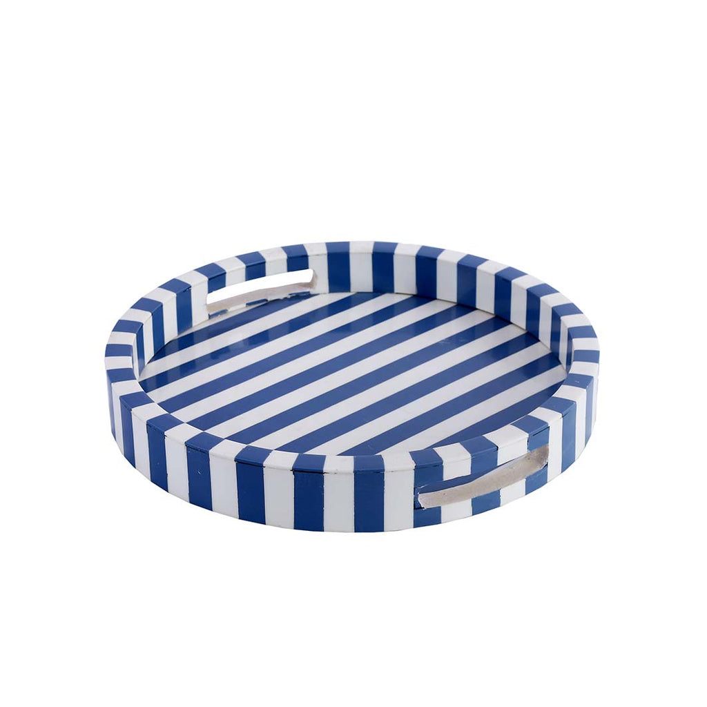 Riviera Blue and White Round Serving Tray, 12 in.