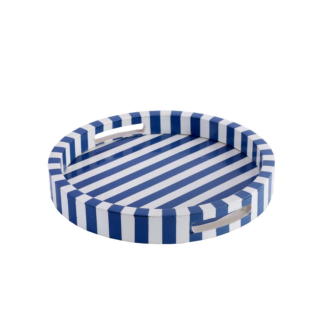 Riviera Blue and White Round Serving Tray, 12 in.