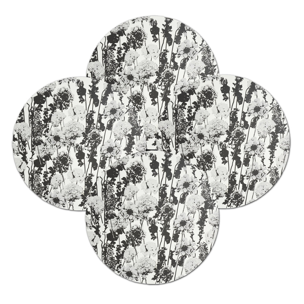 Grayscale Floral Garden Vinyl Placemats, Set of 4