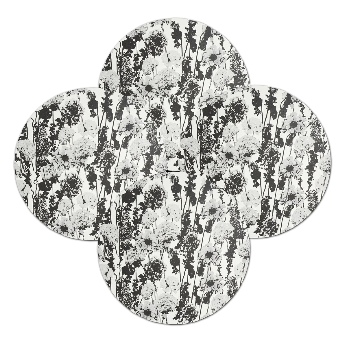 Grayscale Floral Garden Vinyl Placemats, Set of 4