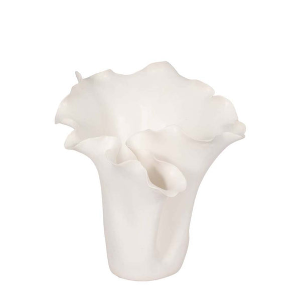 White Ruffled Edge Ceramic Vase, Medium