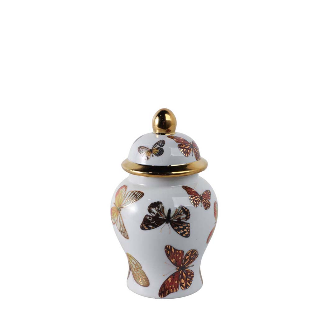 White and Black Butterfly Lidded Jar, Small