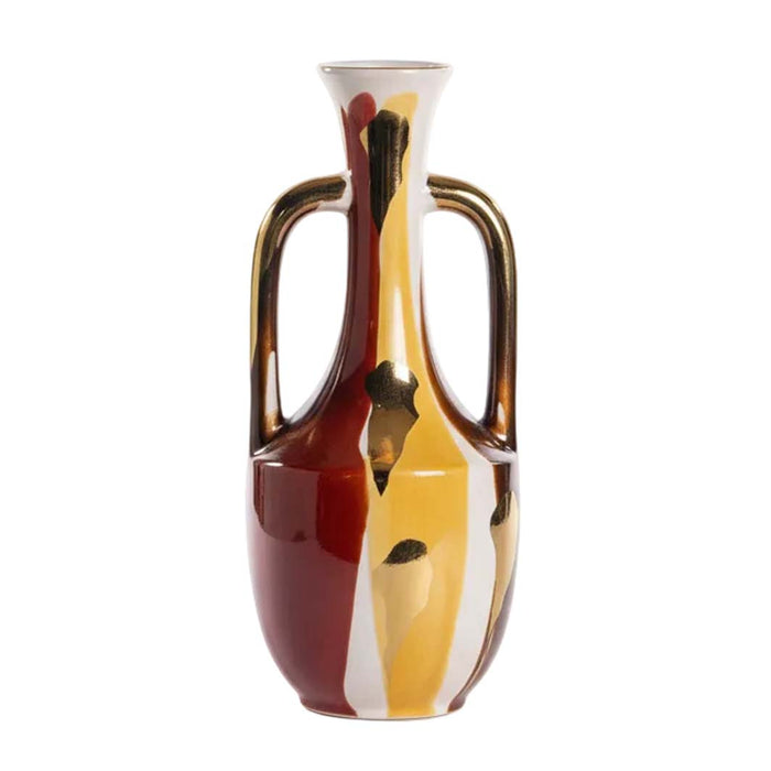 Abstract Multicolor Curved Vase with Handles
