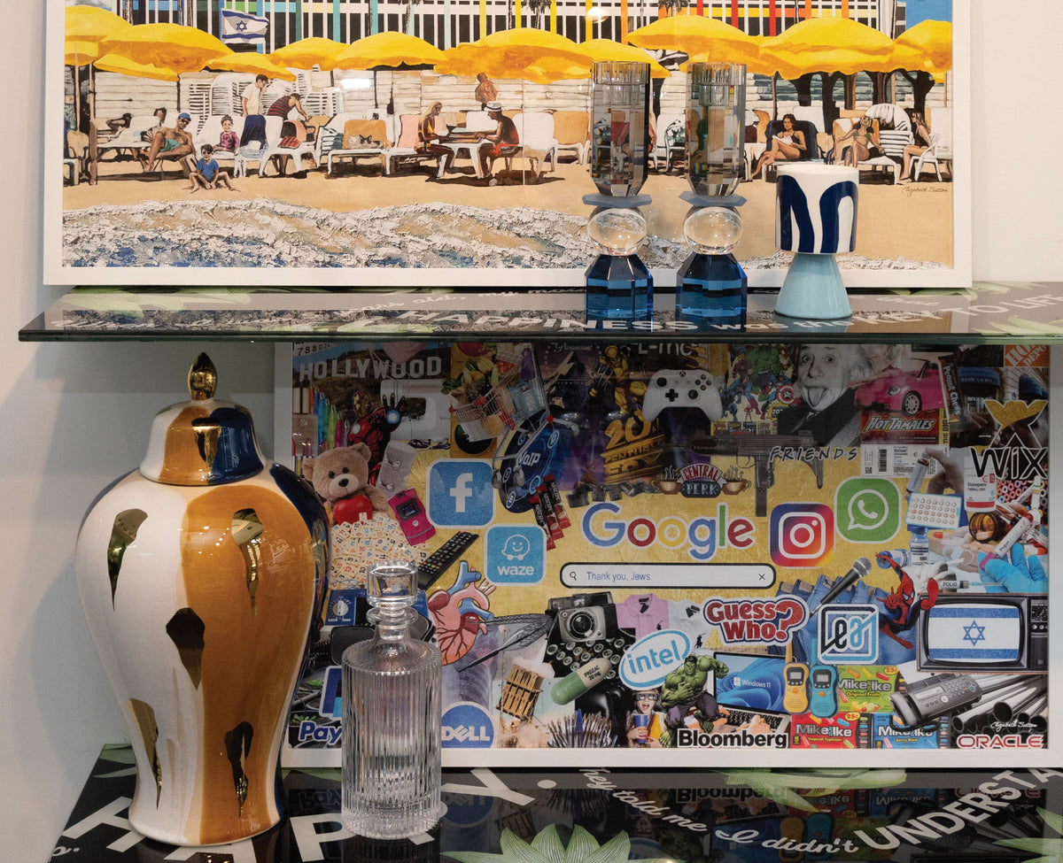 Atelier shelves with vases, art and accessories