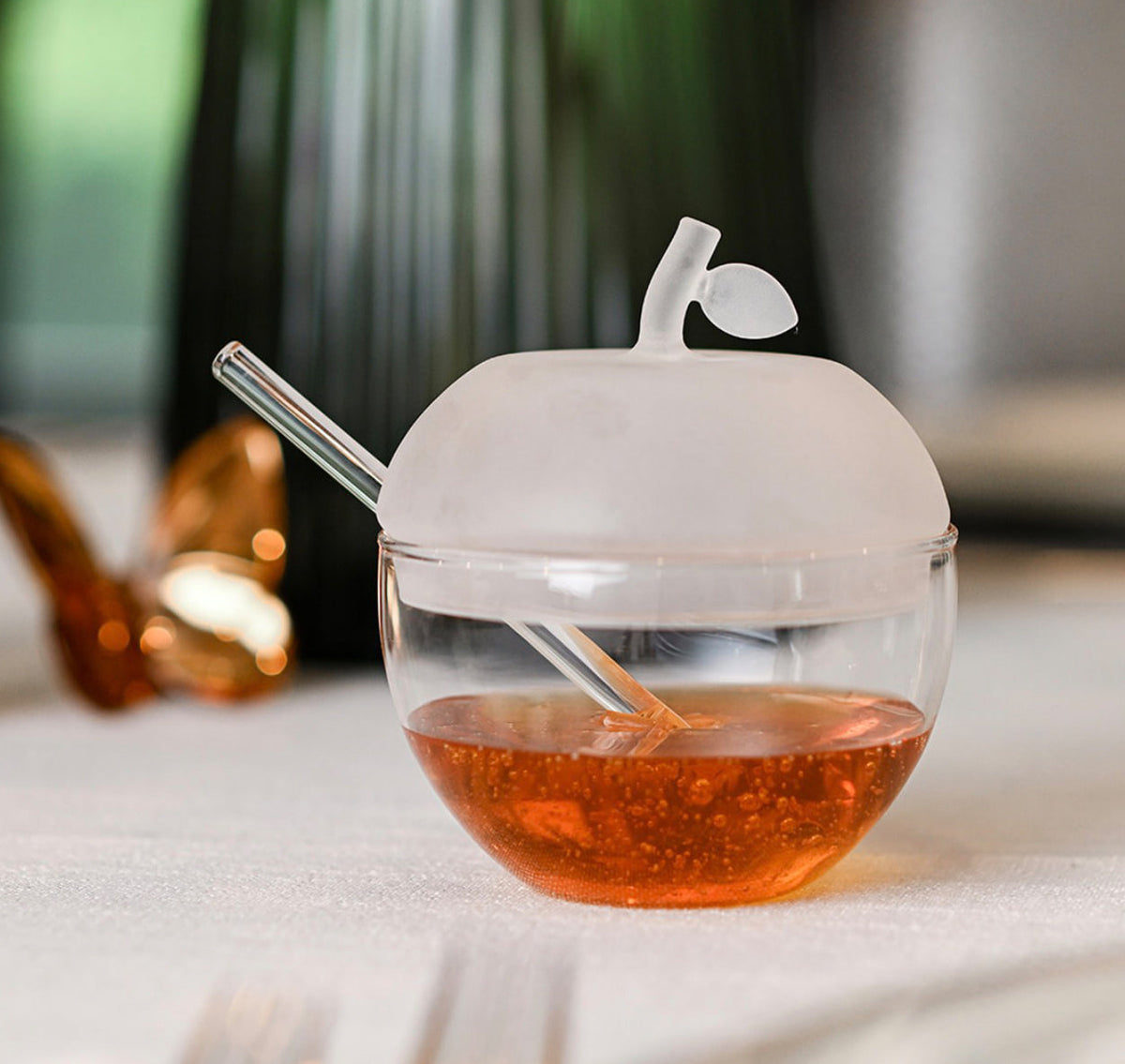 Frosted and Clear Glass Honey Dish