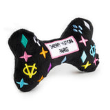 Black Monogram Chewy Vuiton Bone Squeaker Dog Toy: Small / Mini