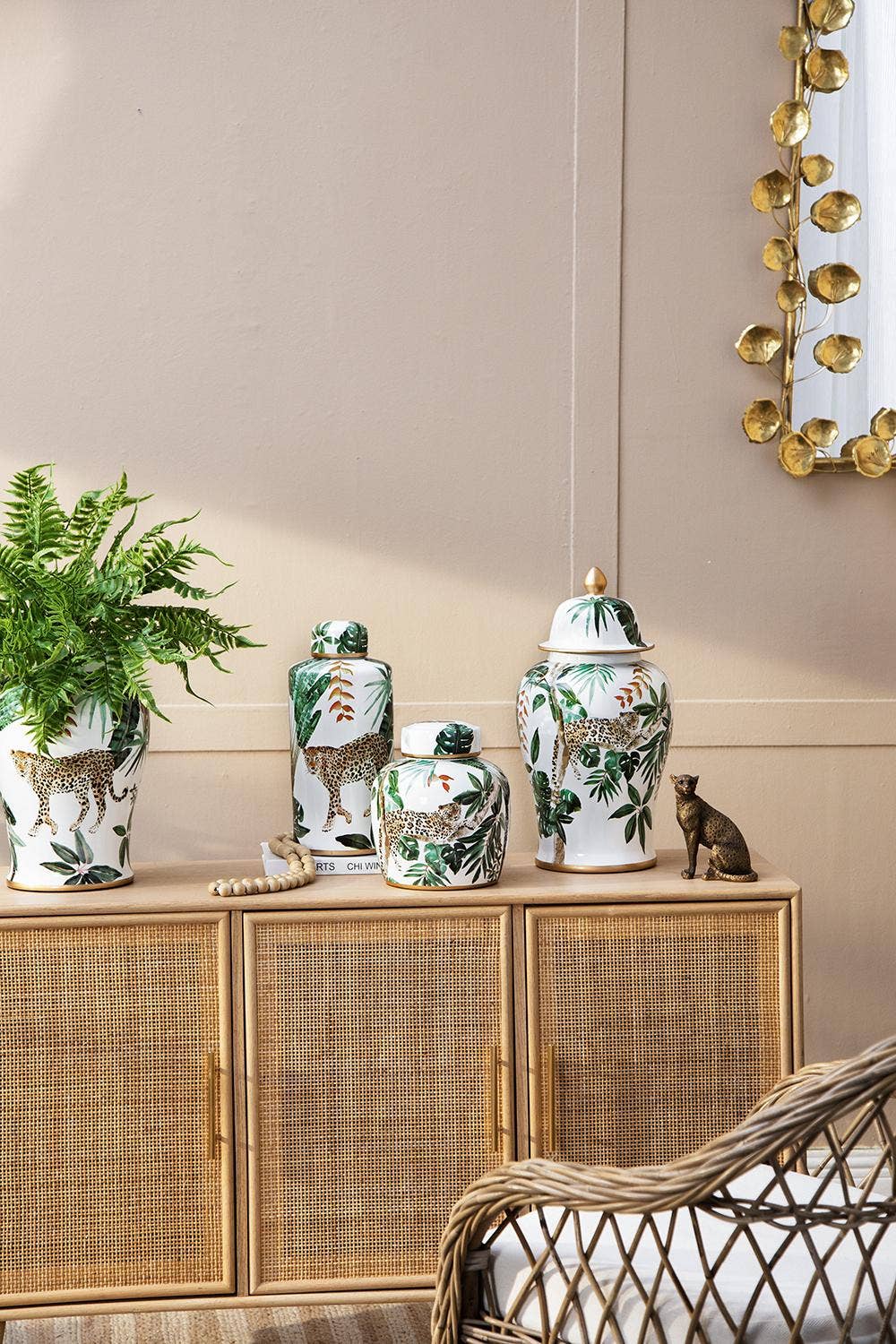 White and Green Leaf Lidded Jar
