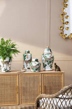White and Green Leaf Lidded Jar