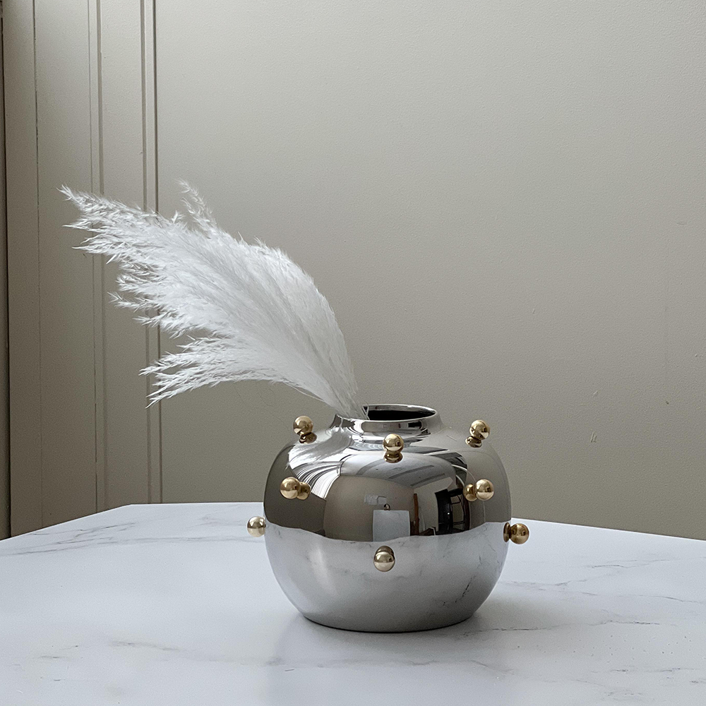 Stainless Steel Vase with Gold Balls, Small