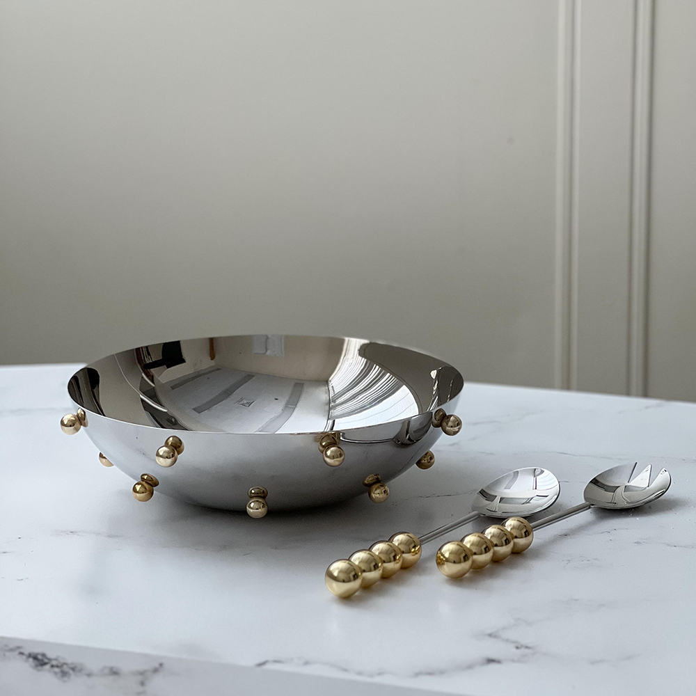 Stainless Steel Salad Servers with Gold Balls