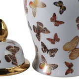 Decorative Jar- White/Gold Ceramic Tall Butterflies, 18 in.