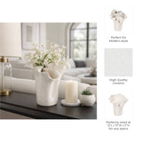 Decorative Vase - White Ceramic Handmade Ruffled Edge, 11 in