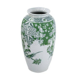D7.5x14.5" Green White Porcelain Vase w/ Nature-Inspired