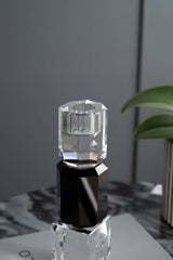 2x2x8" Crystal and Black Glass Geometric Taper Candle Holder
