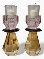 Pink and Amber Modern Cut Crystal Candle Holder
