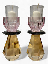 Modern Cut Candle Holder in Pink/Amber
