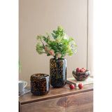 7.9x7.9" Amber Leopard Glass Vase