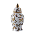 White and Gold Butterfly Lidded Jar, Medium
