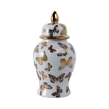 Decorative Jar- White/Gold Ceramic Tall Butterflies, 14.5in.