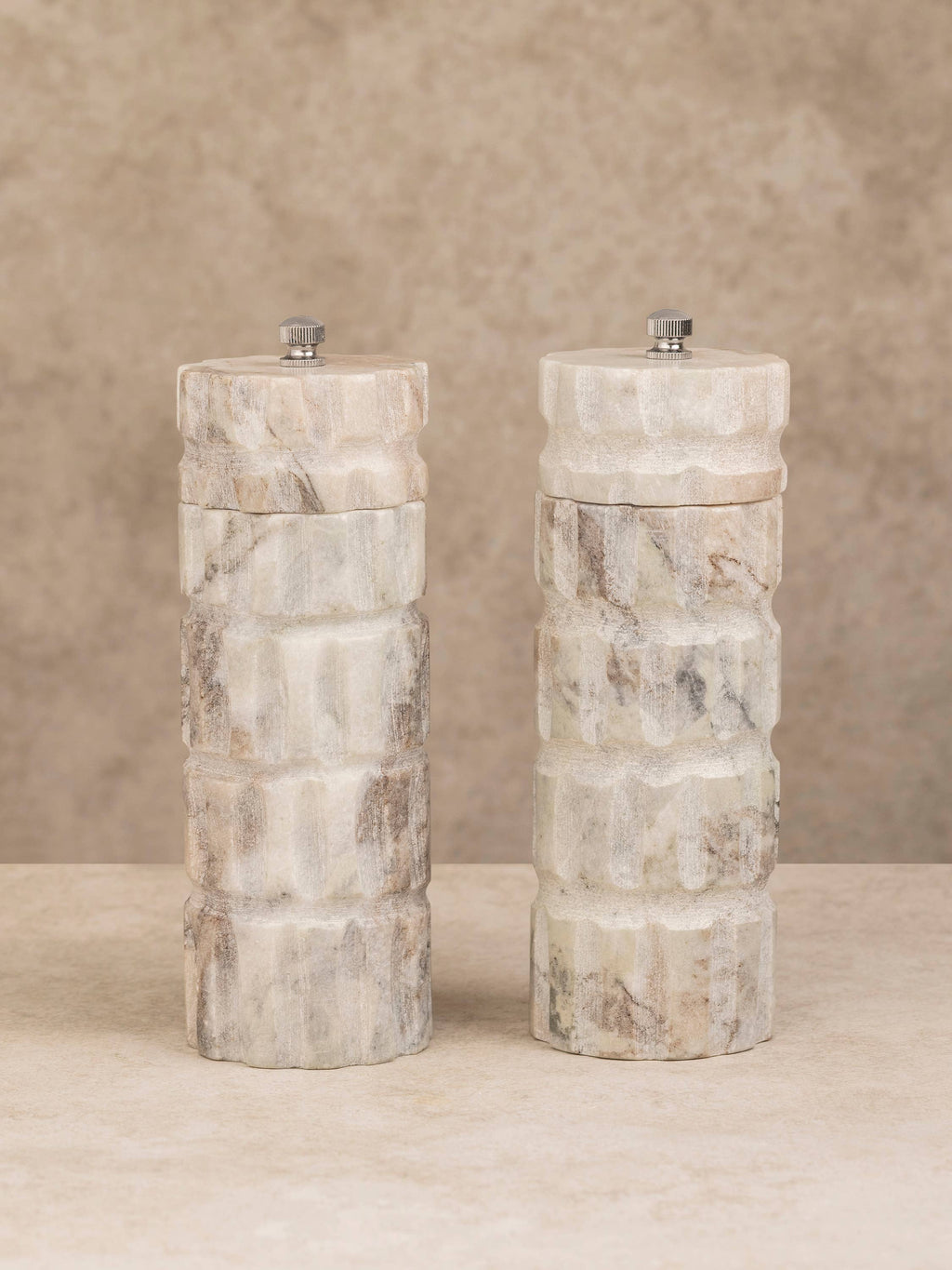 Beatrix Carved Marble Salt and Pepper Mills