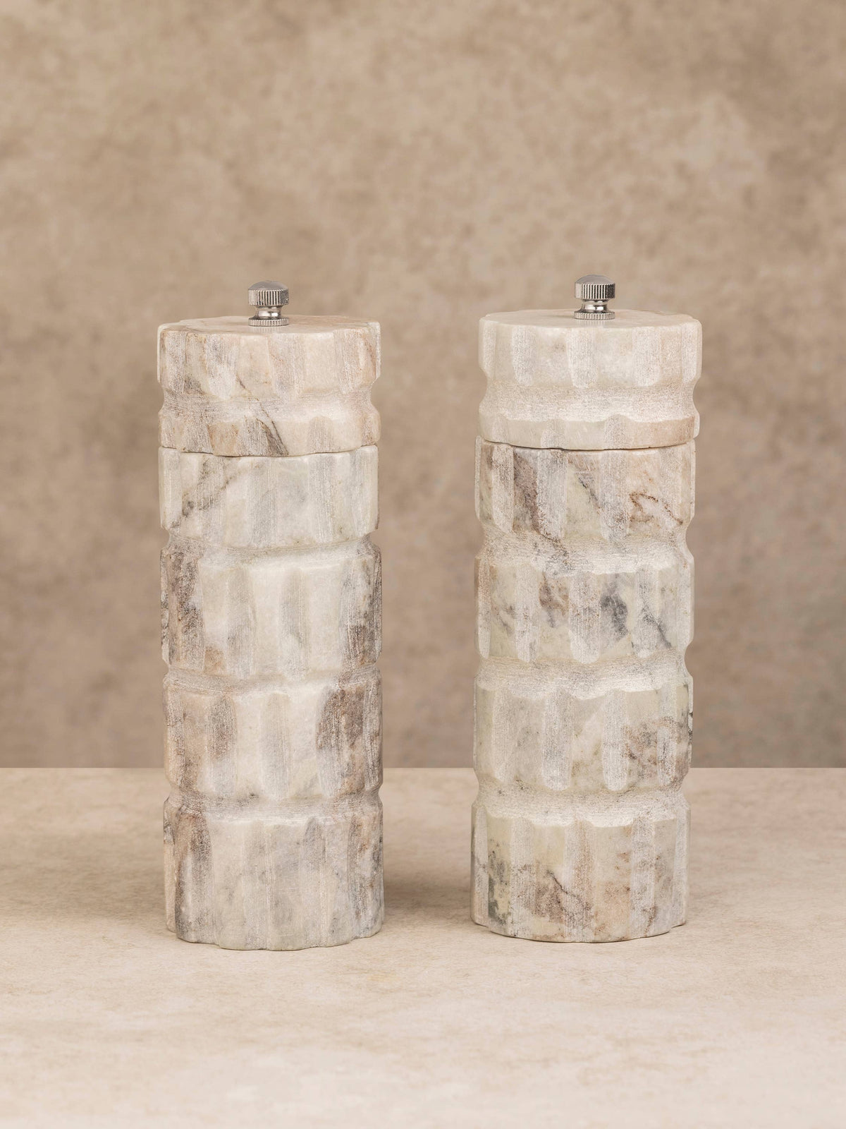 Beatrix Carved Marble Salt and Pepper Mills