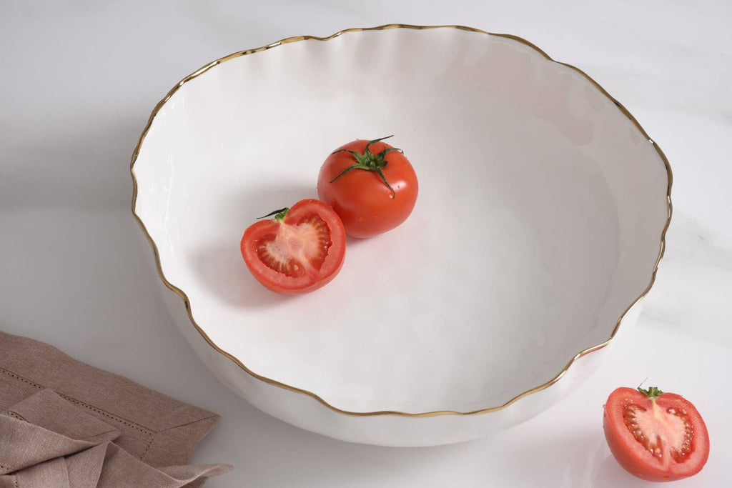 Portofino White and Gold Extra Large Shallow Bowl