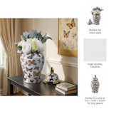 Decorative Jar- White/Gold Ceramic Tall Butterflies, 18 in.