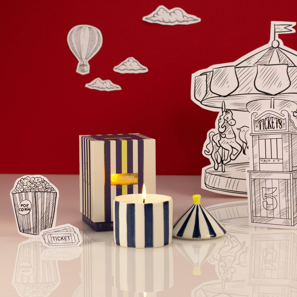 Carnival Striped Candle, Navy Magician - Oud and Leather