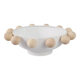 Decorative Bowl - White Wood/Metal Round Large Knobs, 13 in.
