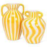 Medium Yellow Striped Urn Vase-7.5"H