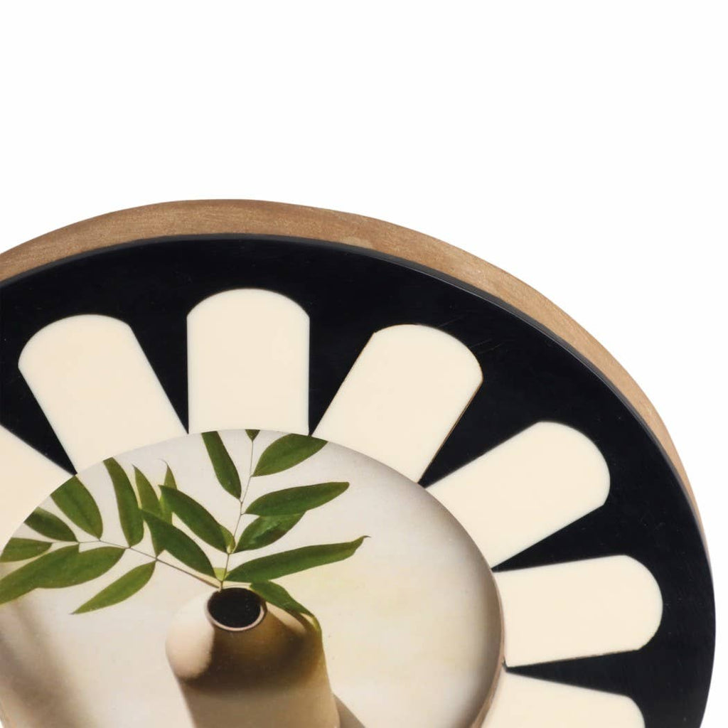 Black and Ivory Flower Round Picture Frame