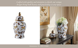 Decorative Jar- White/Gold Ceramic Tall Butterflies, 14.5in.
