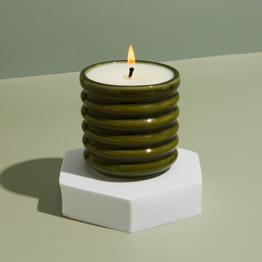 Contemporary Kiln Scalloped Candle, Olive - Elderflower