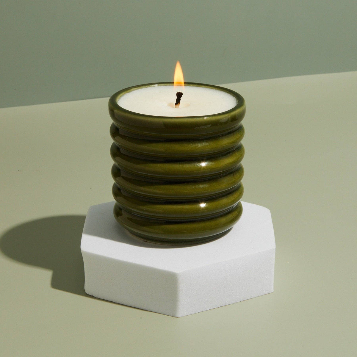 Contemporary Kiln Scalloped Candle, Olive - Elderflower