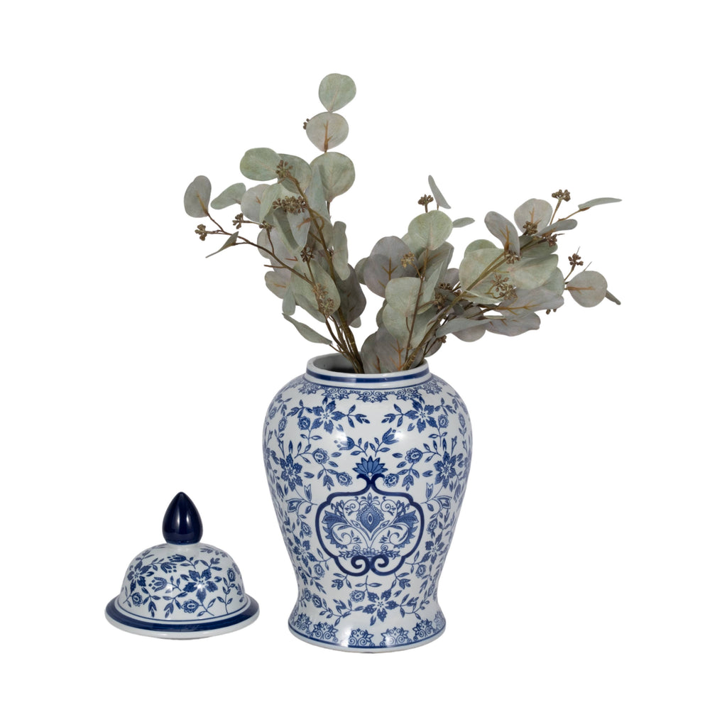 White and Blue Chinoiserie Lidded Jar, Medium