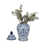 Decorative Jar - White/Blue Ceramic Chinoiserie Charm, 18 in