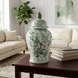 Decorative Jar - Green Ceramic Bird Flower Tall, 18 in.