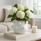 Plant Pot - White Ceramic Round Glossy Tapered Bubble, 8 in.