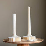 Elegant Soy Vase Candle: Sculptural Striped Column Candle: Cream / Small