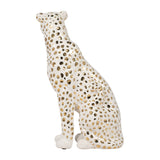 Decorative Figurine - White Ceramic Sitting Leopard,  11 in.