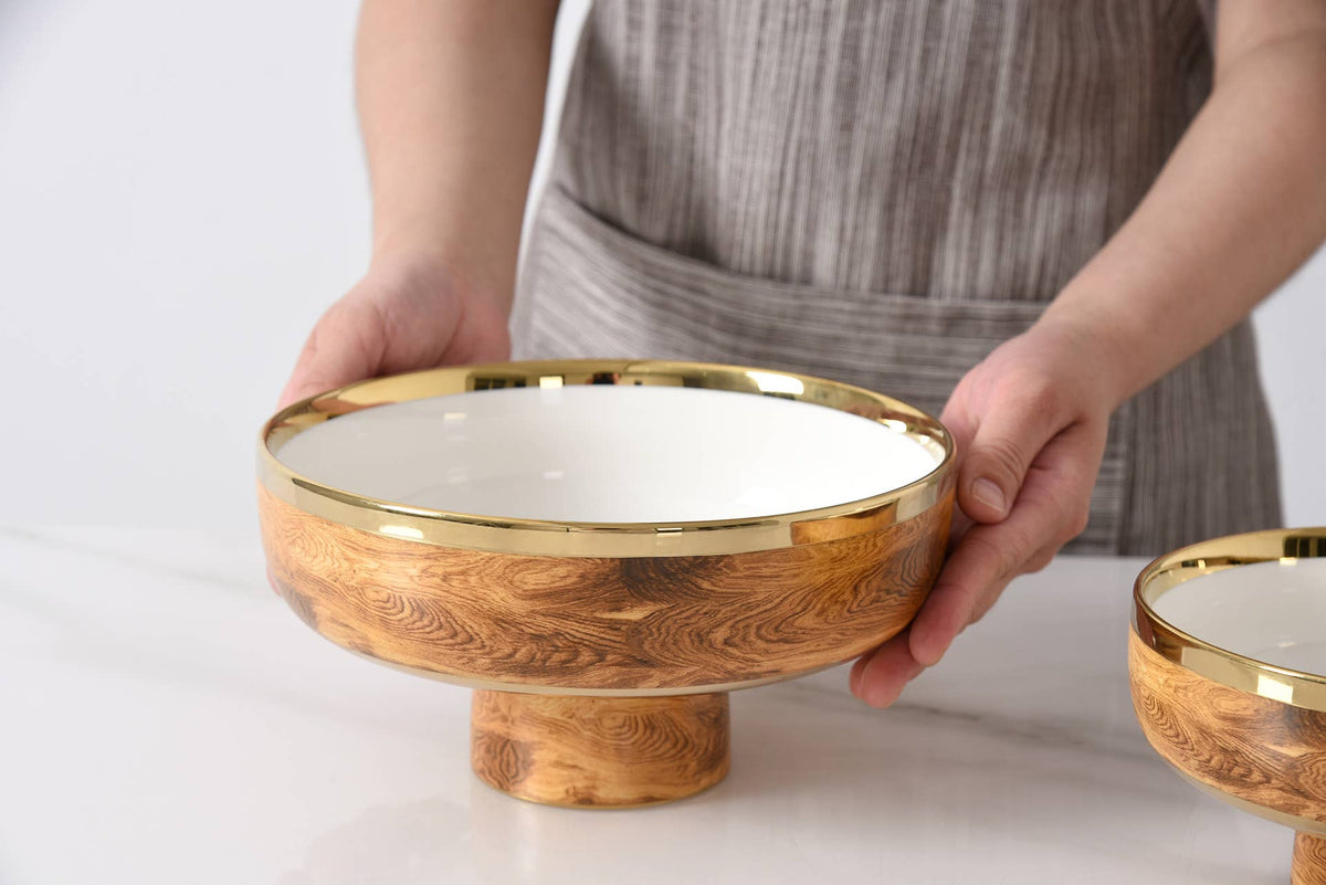 Madera Wood and Gold Medium Footed Bowl