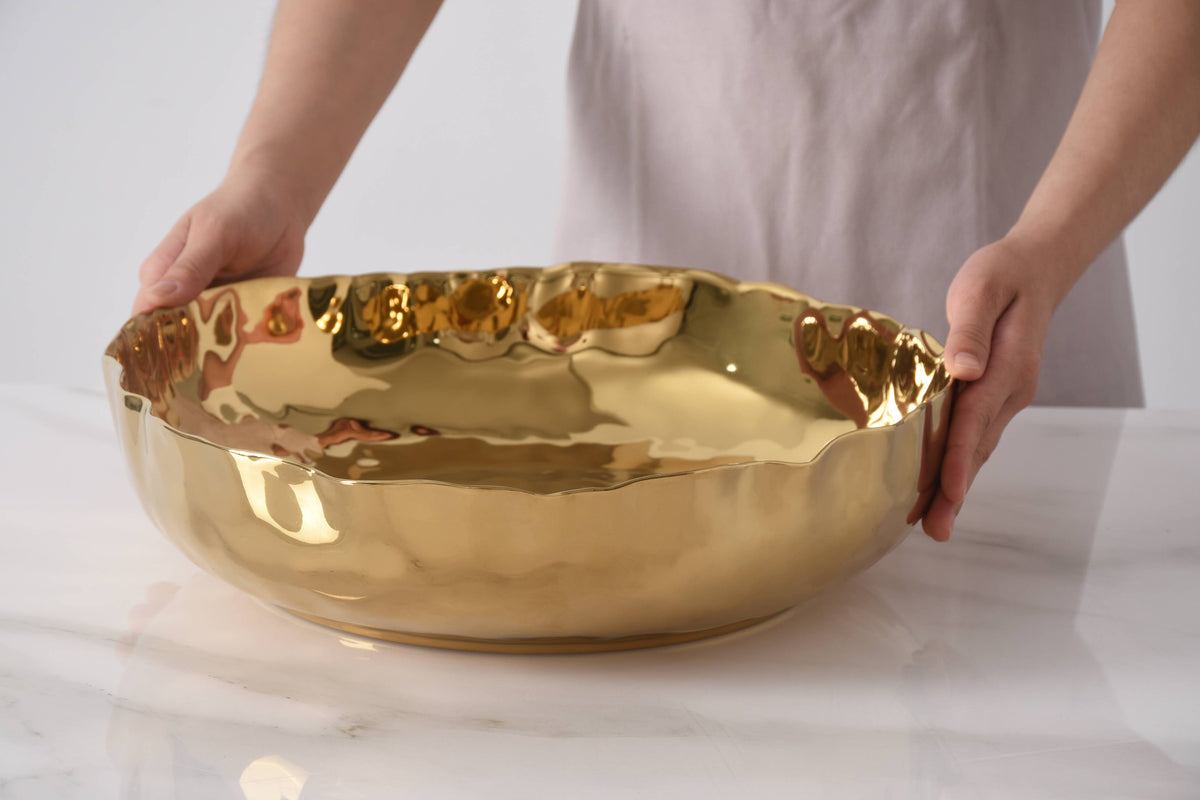 Portofino Gold Extra Large Shallow Bowl
