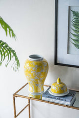D10x19.5" Yellow and White Plum Blossom Ginger Jar