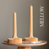 Elegant Soy Vase Candle: Sculptural Striped Column Candle: Cream / Small
