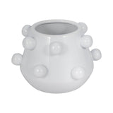 Plant Pot - White Ceramic Round Glossy Tapered Bubble, 8 in.