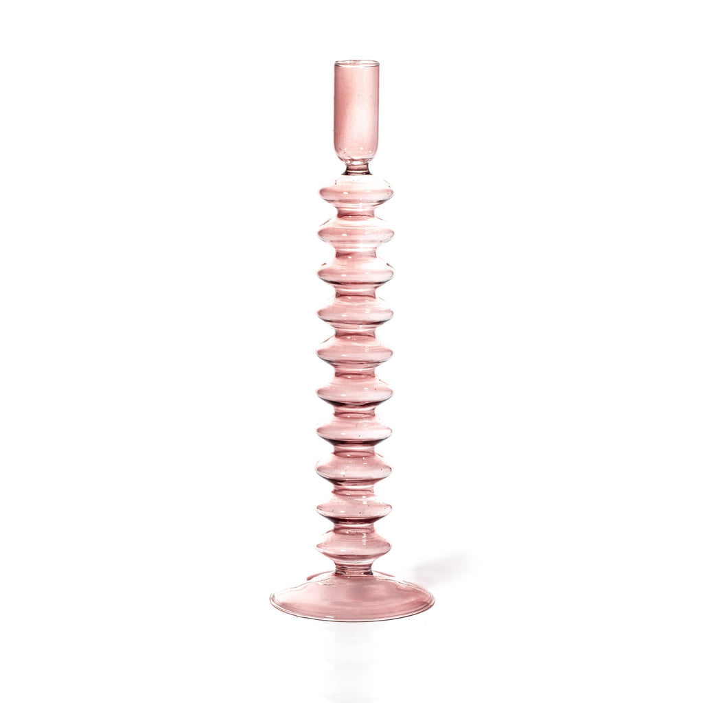 Rose Colored Glass Taper Holder