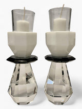 Modern Cut Candle Holder in White/Black