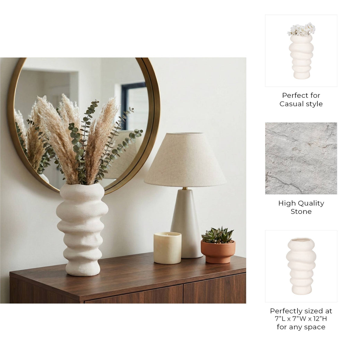 White Wavy Stacked Ripple Vase