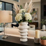 Decorative Vase - White Ceramic Wavy Stacked Ripple, 12 in.