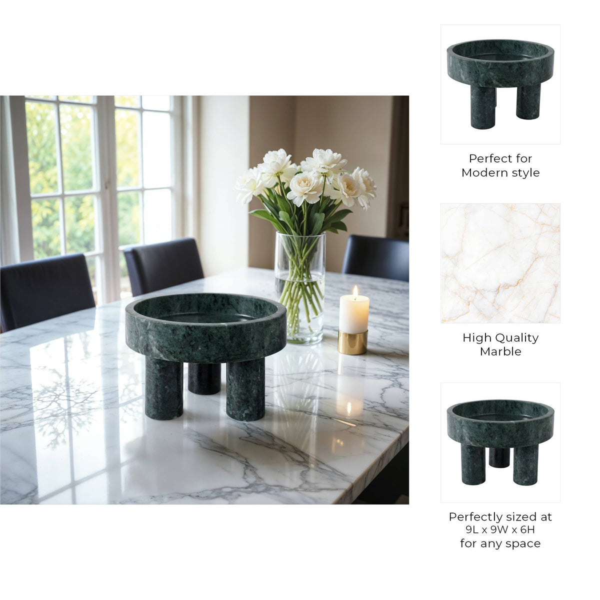 Green Marble Tripod Bowl